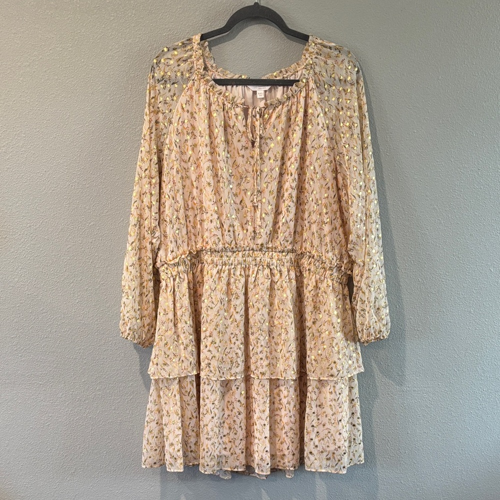 LC Lauren Conrad Pink Floral dress with Gold Details
